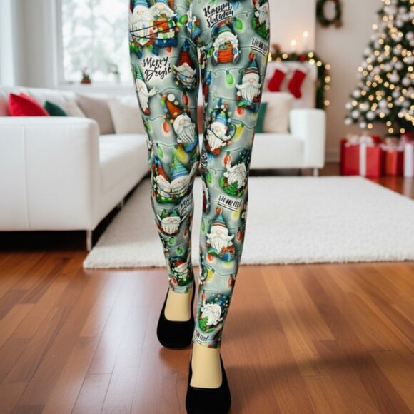 S/L NEW Girls Christmas Gnome Leggings Buttery Soft Holiday Yoga Pants - Picture 1 of 12